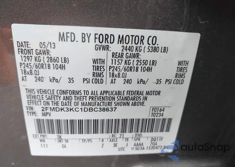 2013 Ford Edge Limited из США, поврежденный, VIN 2FMDK3KC1DBC38637